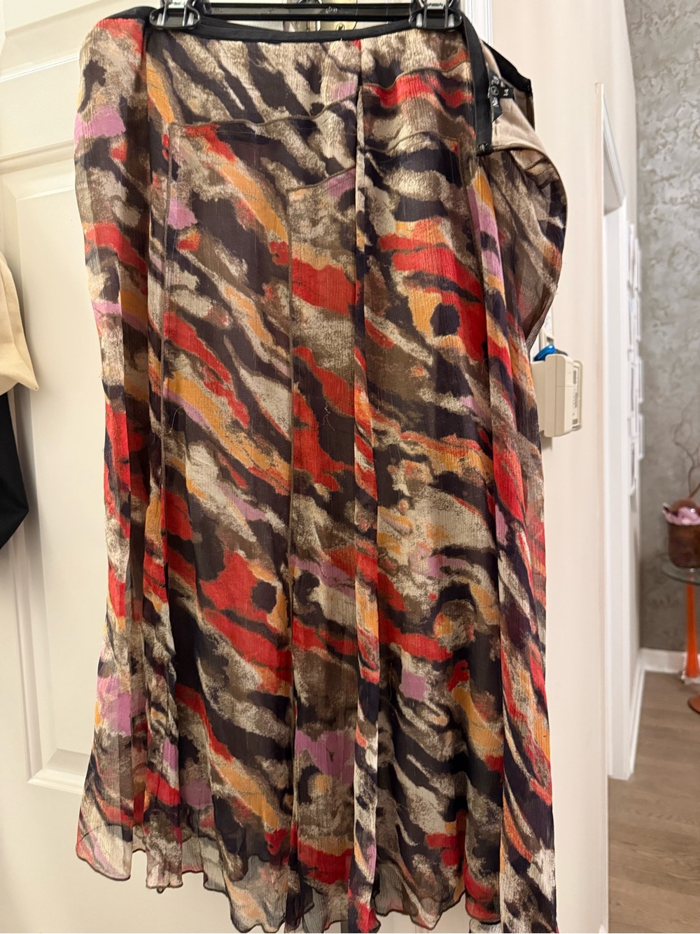 NIC+ZOE Abstract Print Midi Skirt in Black, Red, Pink, Tan